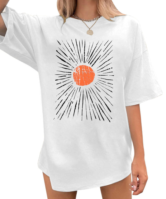 Golden Hour™ Vintage Sun Print Oversized Tee — Boho Vibes. Effortless Energy.